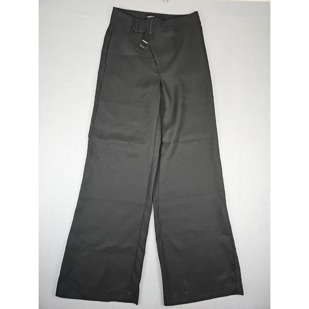 Bebe Dress Pants Size 4 27x32.5 Black Solid Crop Wide Leg Pant Polyester Slacks